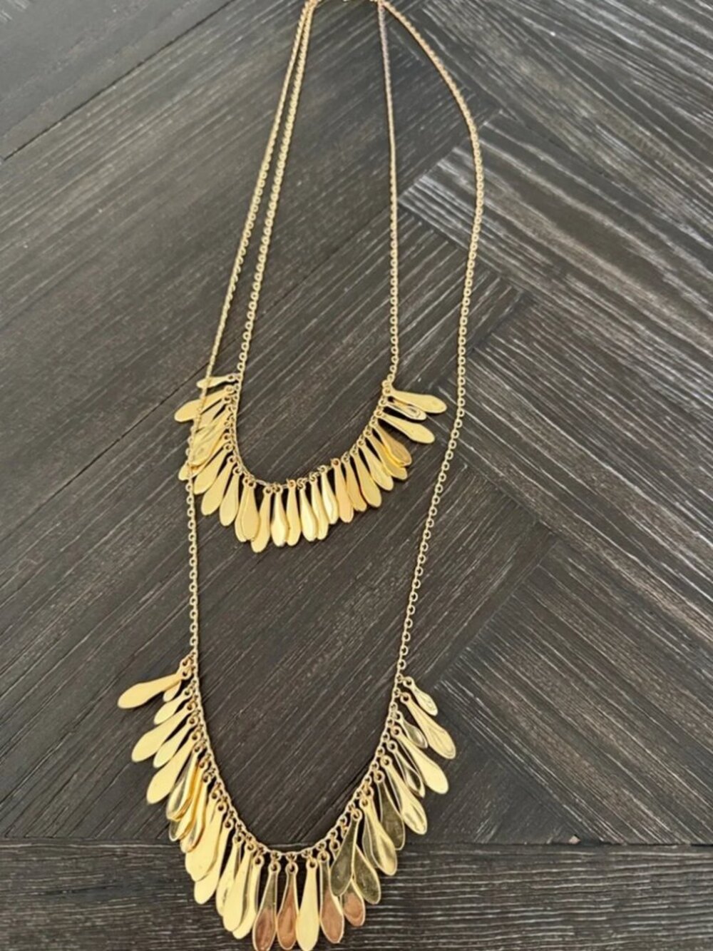 Kate Spade Gold Layered Fringe Necklace Double Chain Statement Tassel 16" - Picture 3 of 6